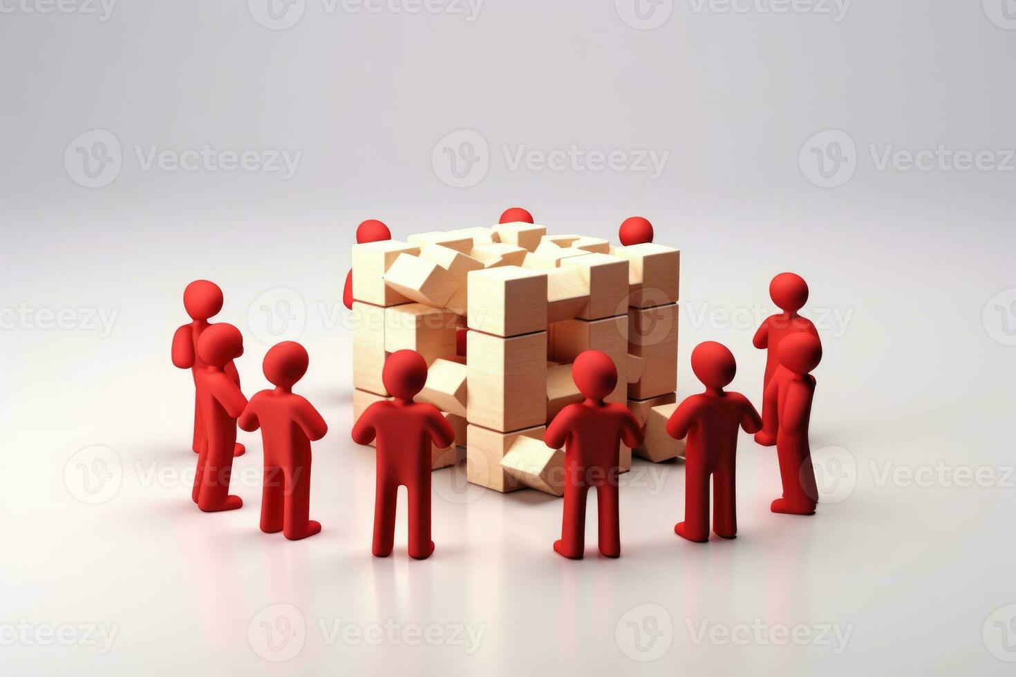 company workers assembling pieces of jigsaw puzzle in work meeting, team building concept. AI Generated photo