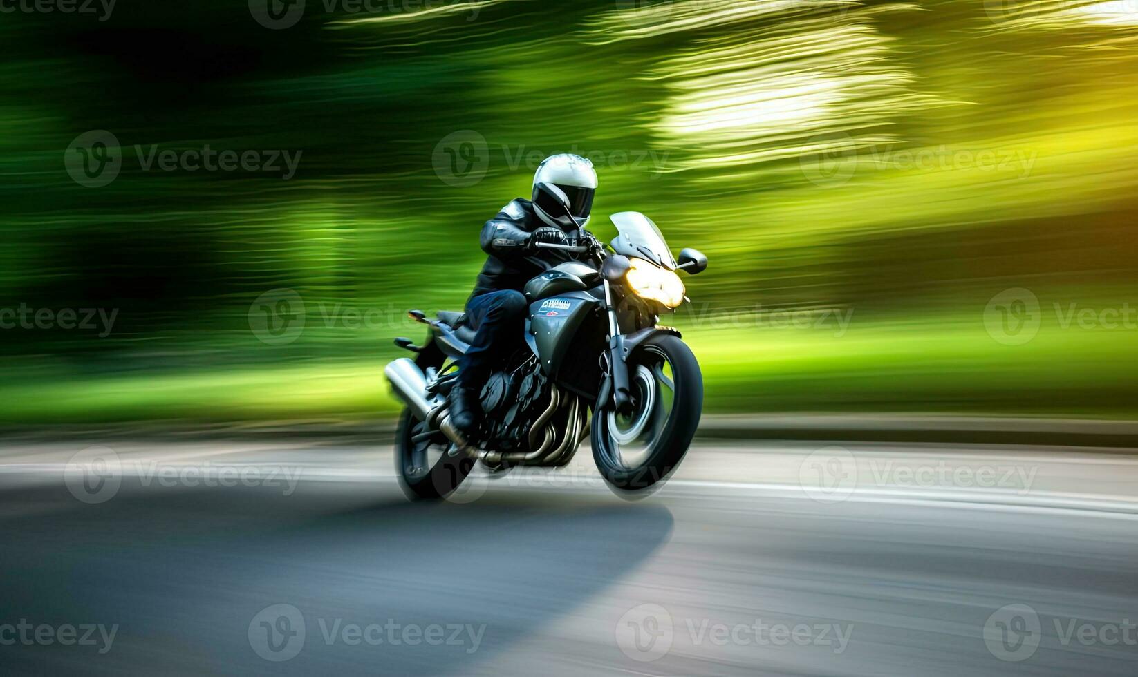 The motorcycle zoomed past, leaving a trail of dust behind. Creating using generative AI tools photo