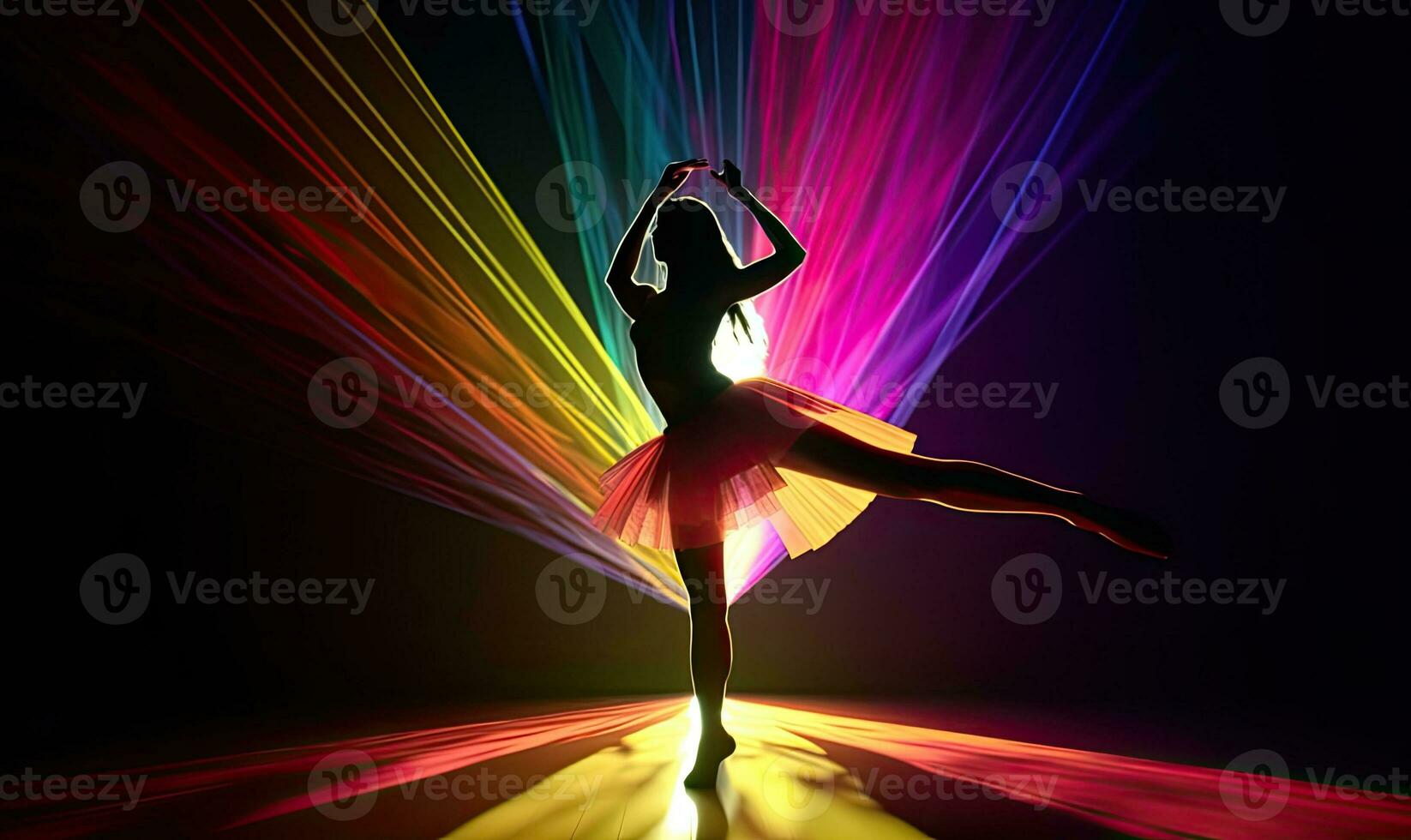 Vibrant dancer embodies the essence of music in a captivating video with diffraction effects. Creating using generative AI tools photo