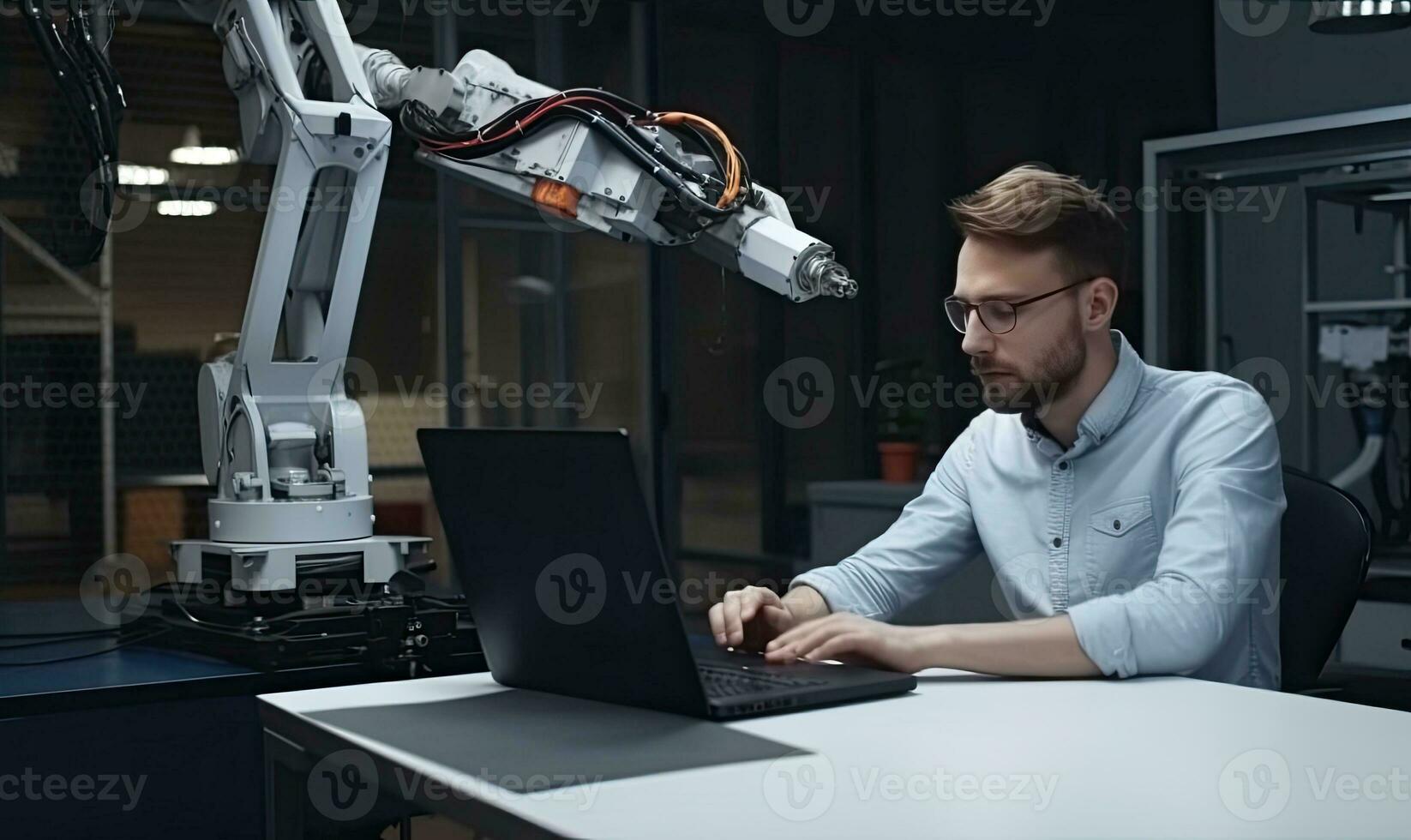 Young developer writing code and programming software application. Creating using generative AI tools photo