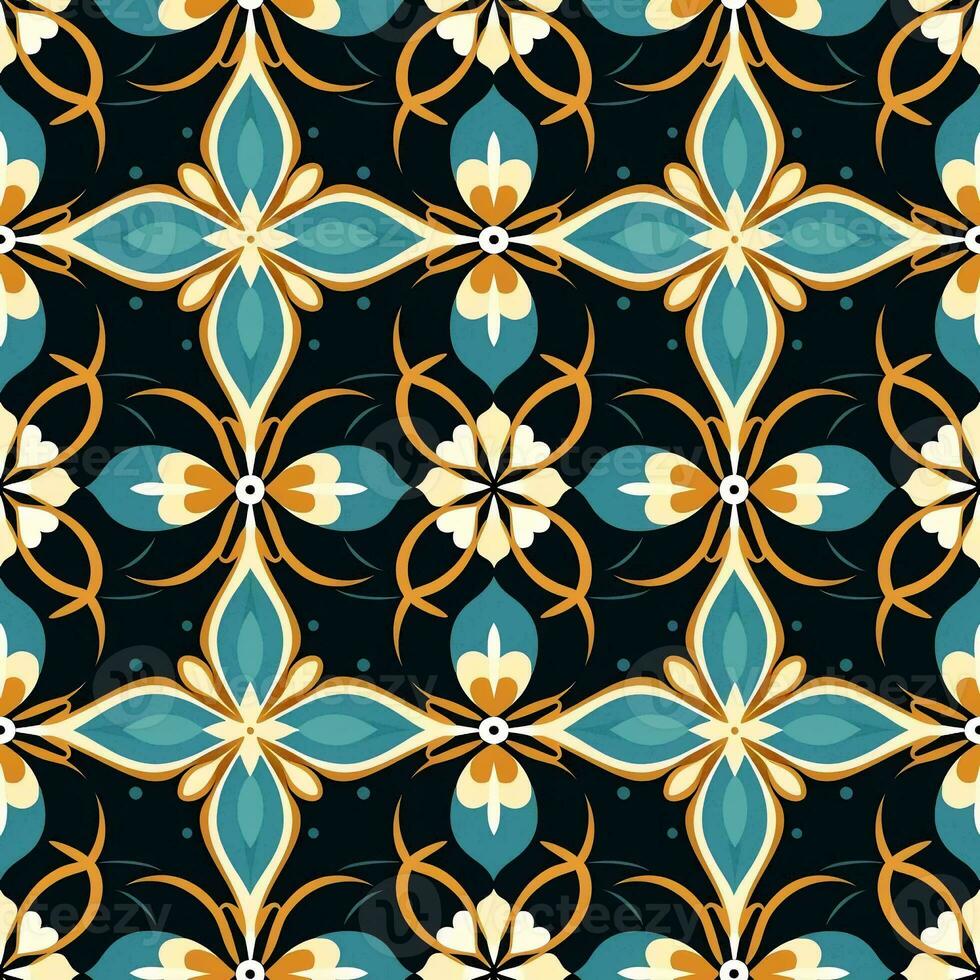 Art deco floral seamless geometric pattern, arabesque, azulejo. Print for printing on fabric, wrapping paper, scrapbooking photo