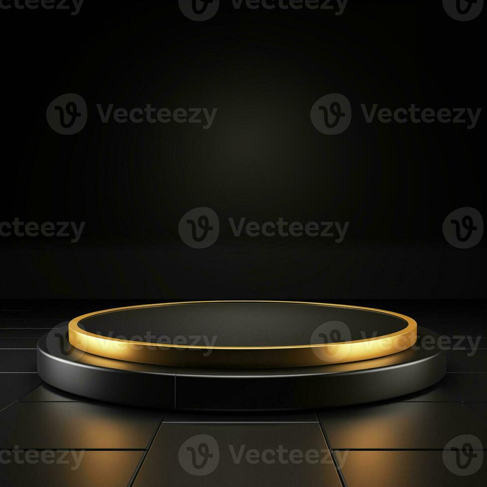 Simple empty podium, stage, platform for advertising products in black photo