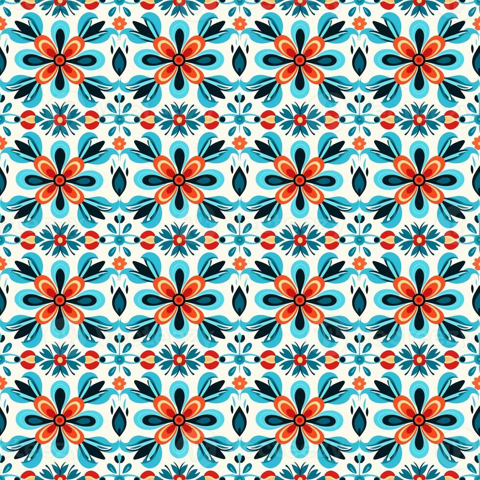 Art deco floral seamless geometric pattern, arabesque, azulejo. Print for printing on fabric, wrapping paper, scrapbooking photo