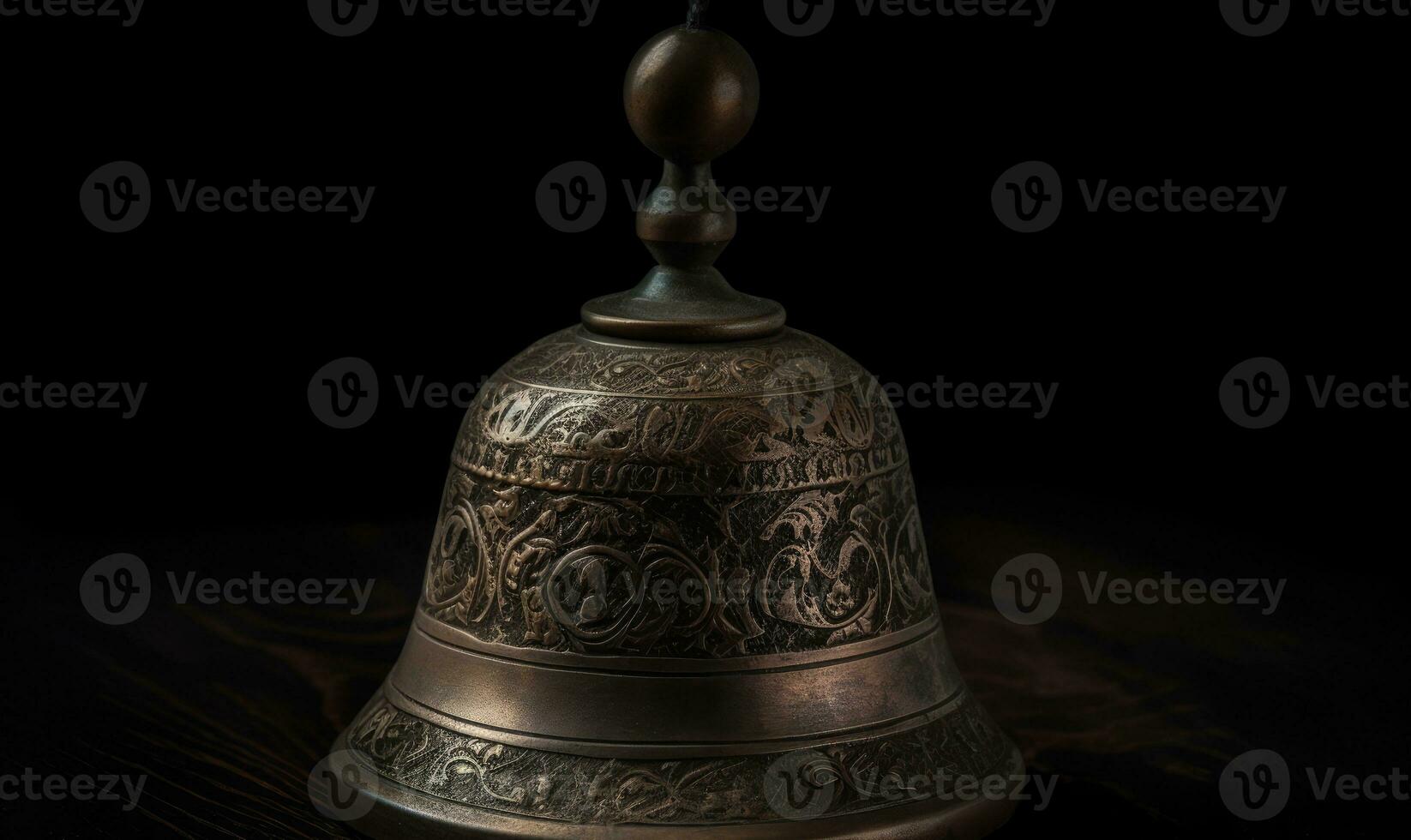 The vintage hand bell stands out against the dark background, exuding nostalgia. Creating using generative AI tools photo