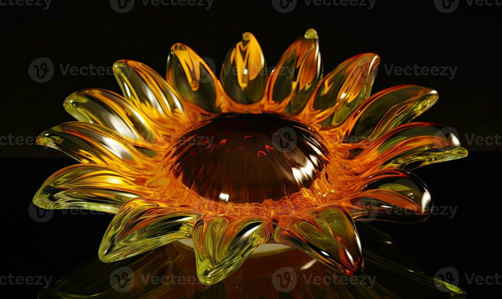Transparent glass magnifies the bright colors of sunflower petals Creating using generative AI tools photo