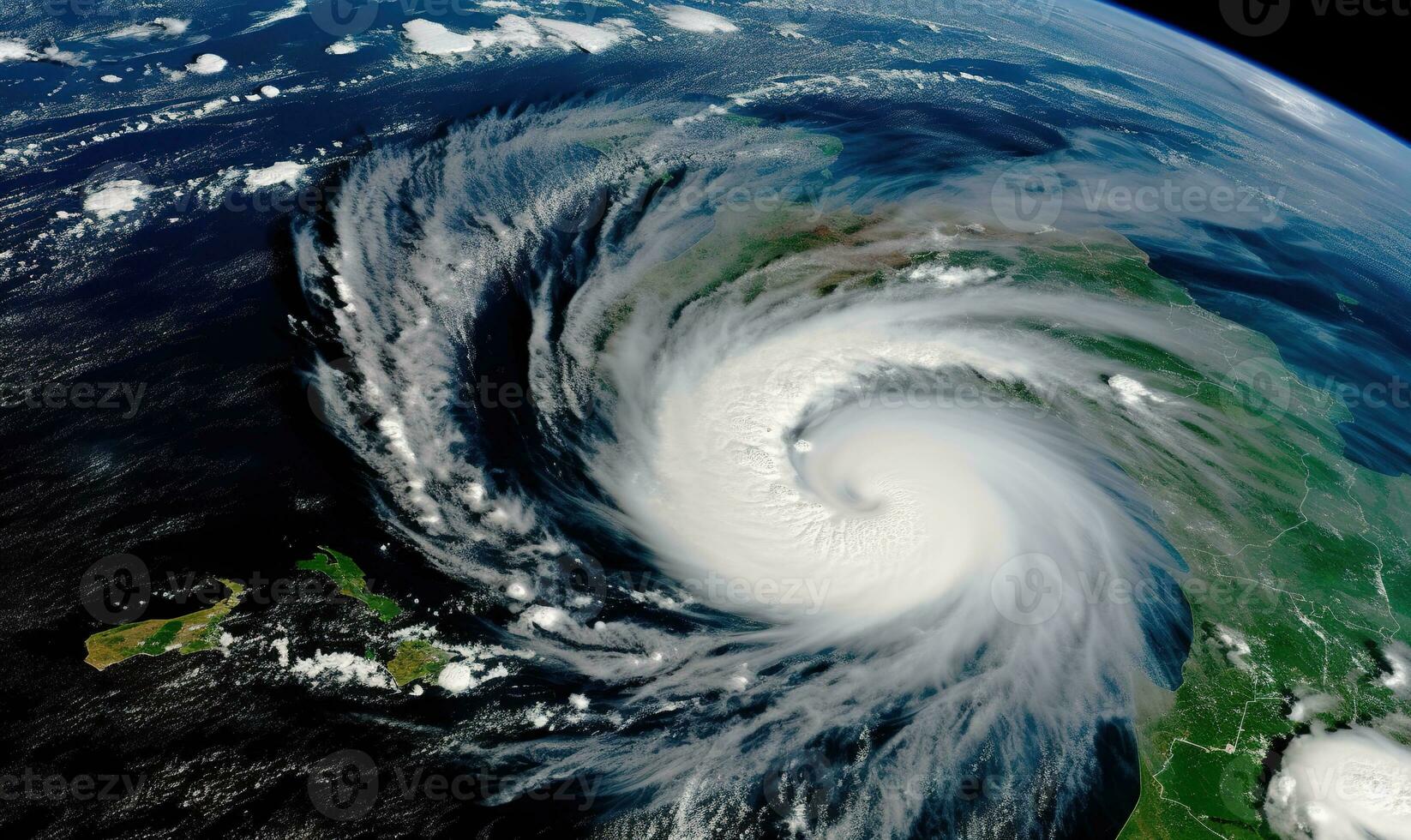Satellite image of a powerful hurricane approaching land. photo