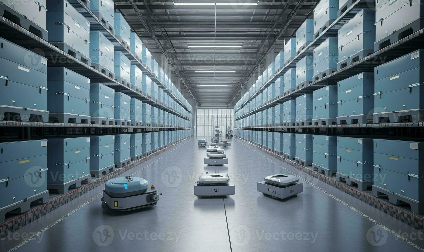 The high-tech warehouse, buzzing with automated robots. photo