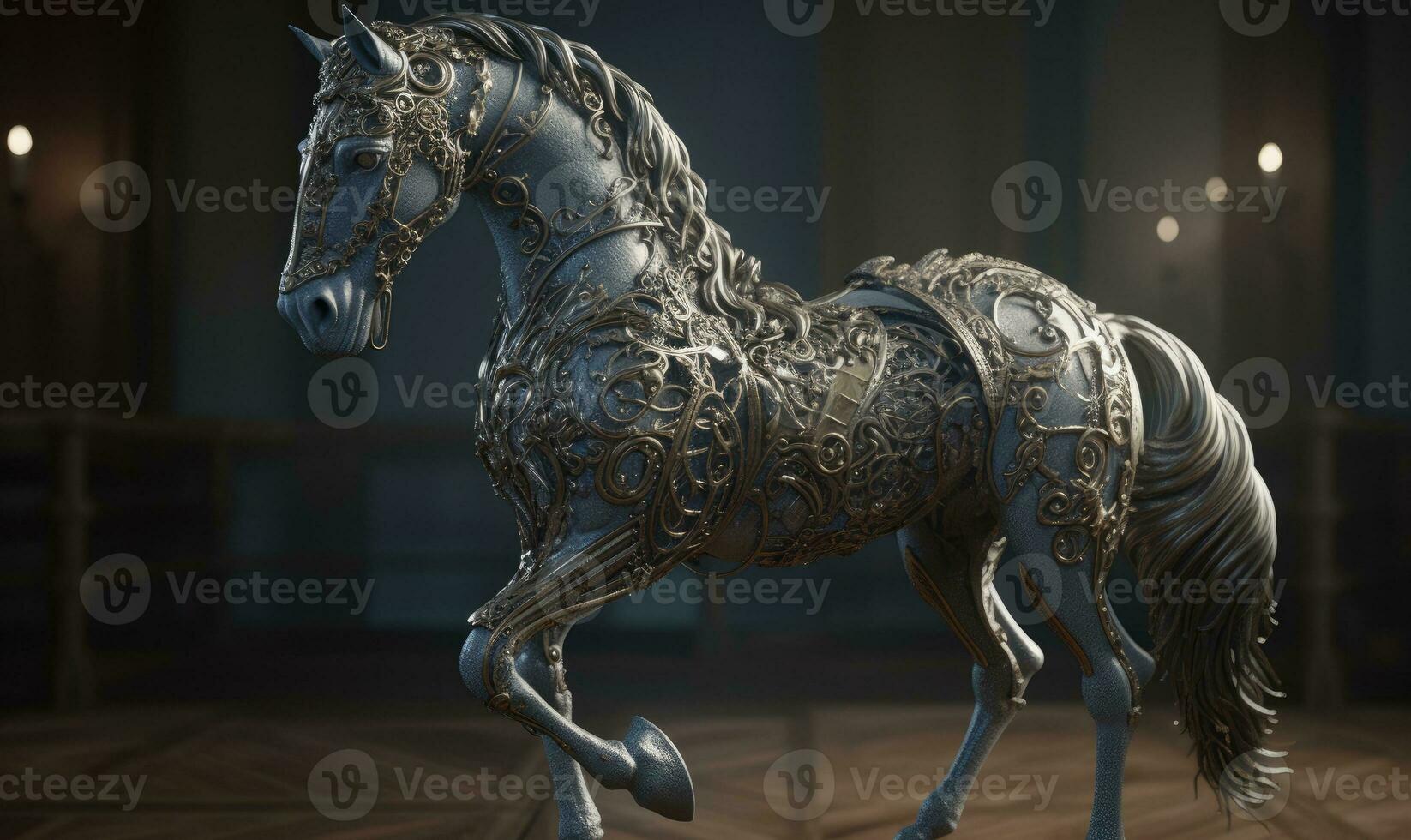 With noble grace and steadfast determination, the anthropomorphic horse commands the battlefield in military armor. Creating using generative AI tools photo