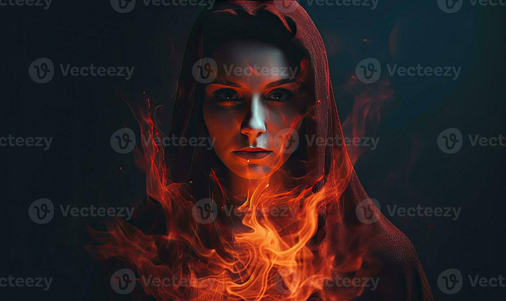 The female form danced amidst the fiery inferno, her allure and mystery intertwined. Creating using generative AI tools photo