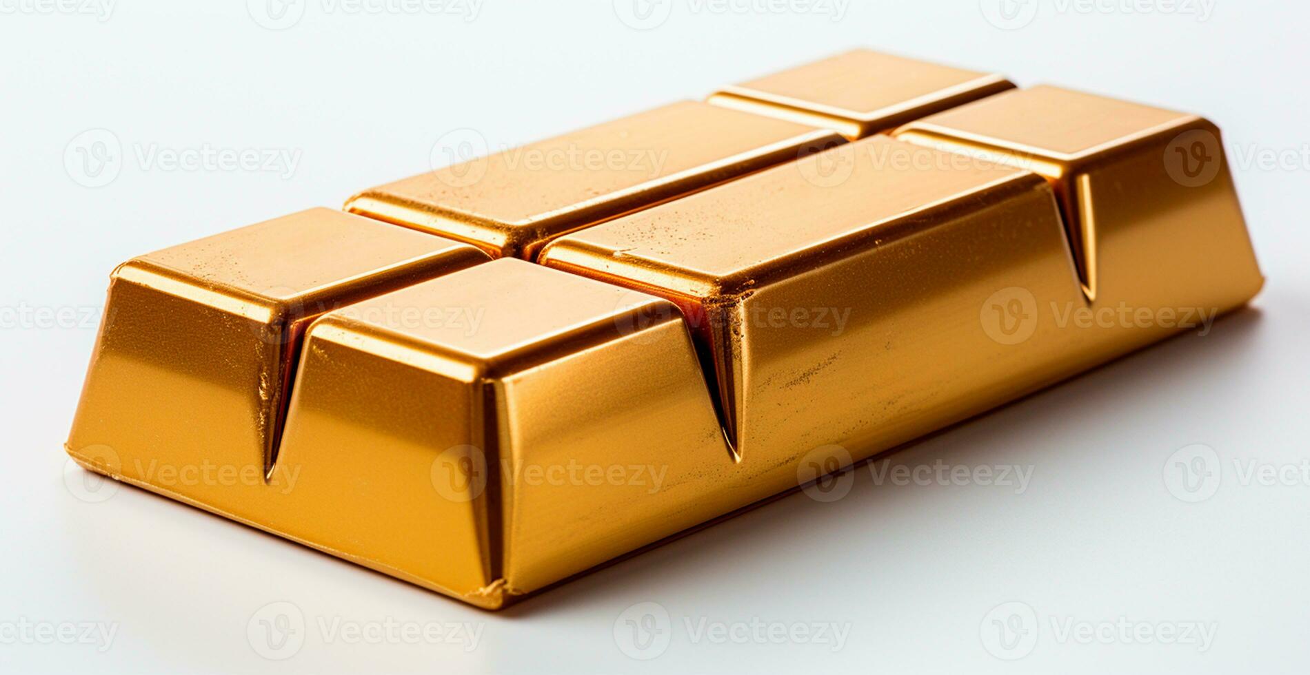 Shiny gold bar from above isolated on white background - AI generated image photo