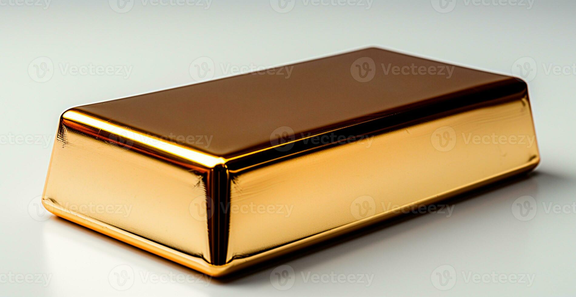 Shiny gold bar from above isolated on white background - AI generated image photo
