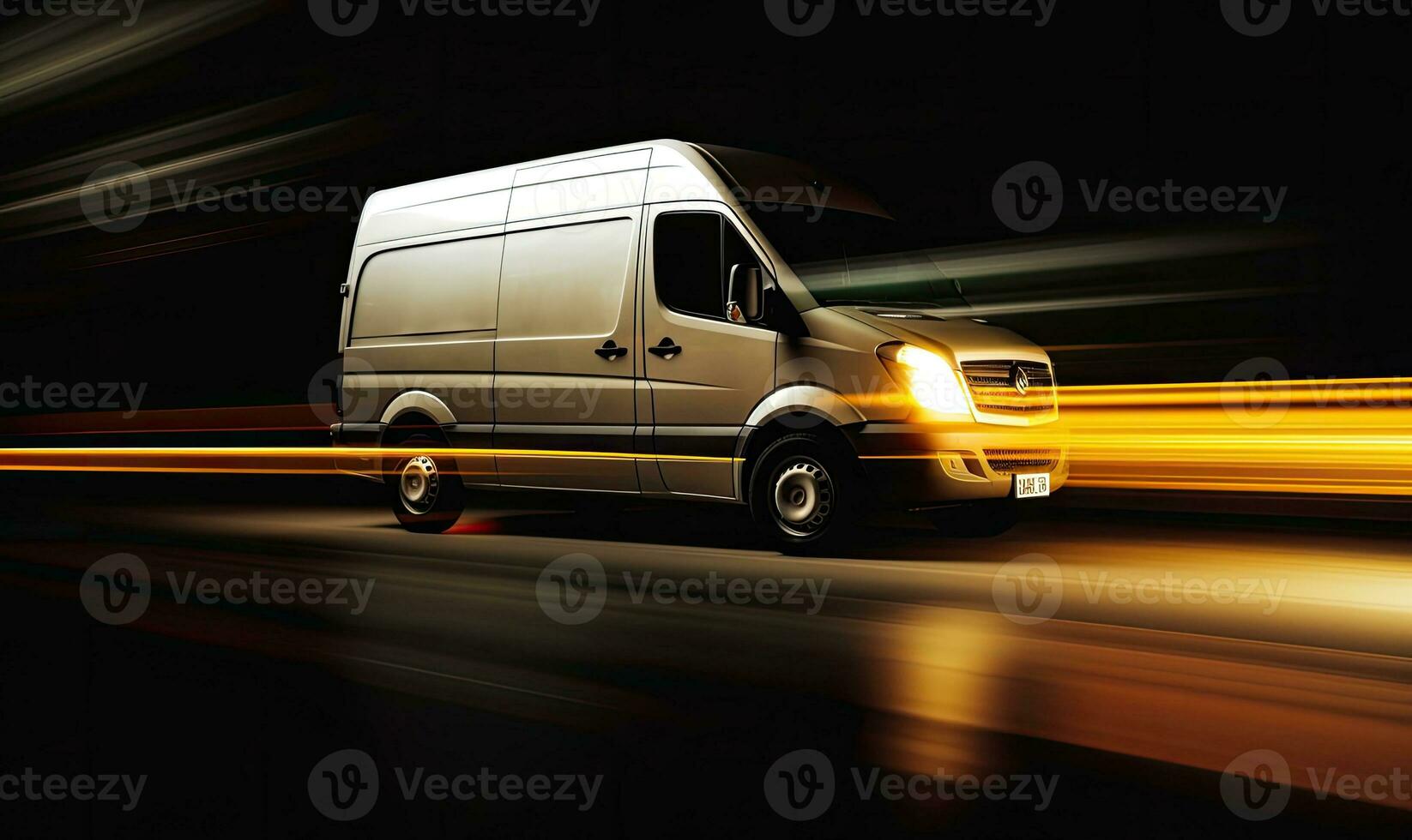 Illuminated delivery van making fast deliveries. Creating using generative AI tools photo