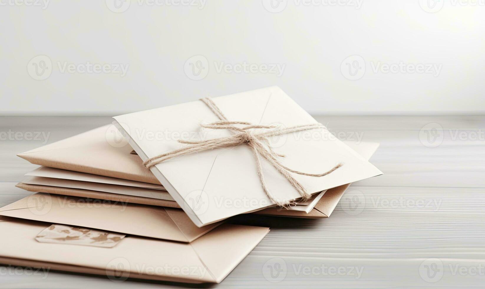 A beige envelope lying on a white wooden surface. Creating using generative AI tools photo