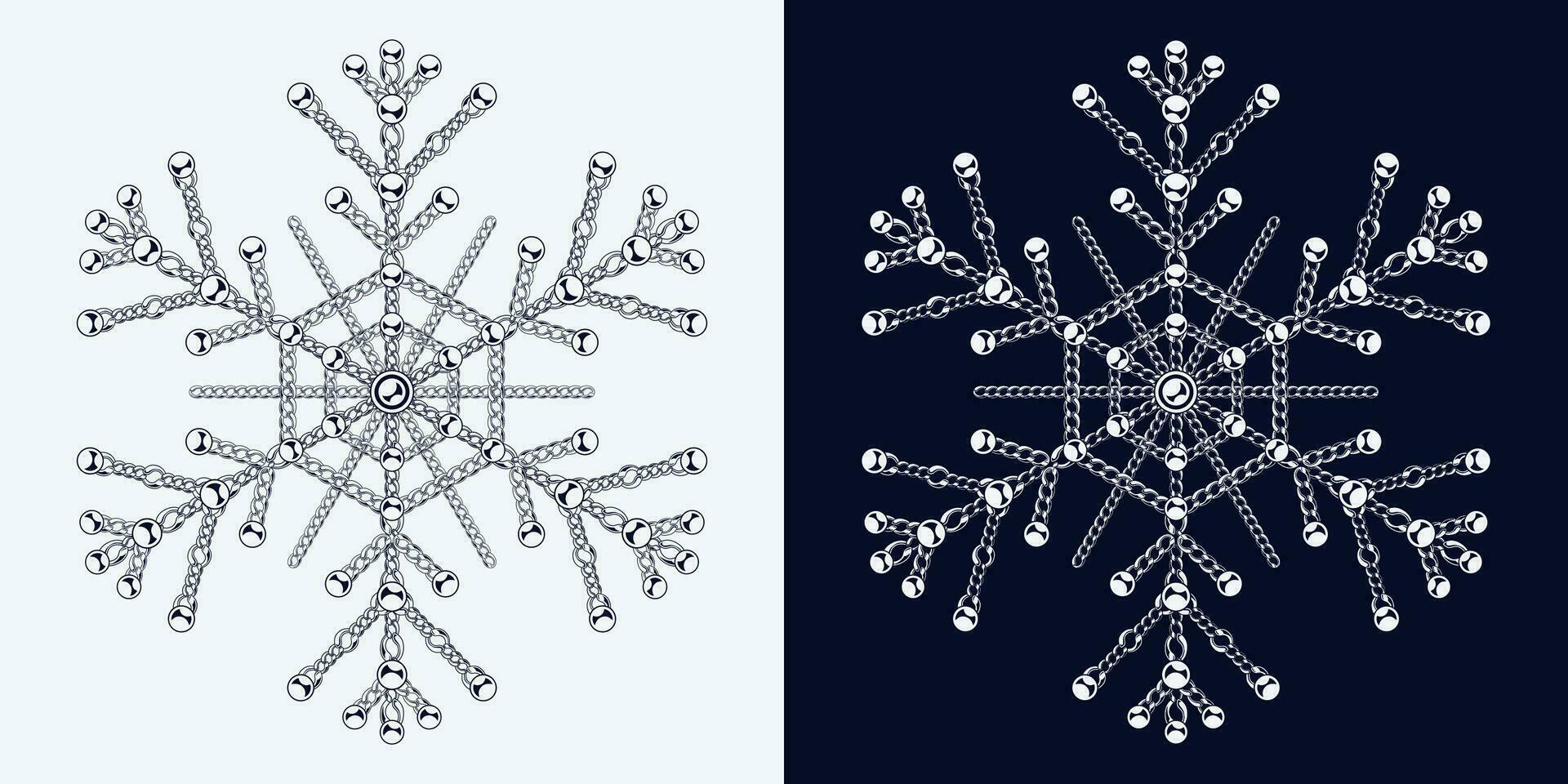 Fancy monochrome snowflake made of jewelry chains vector