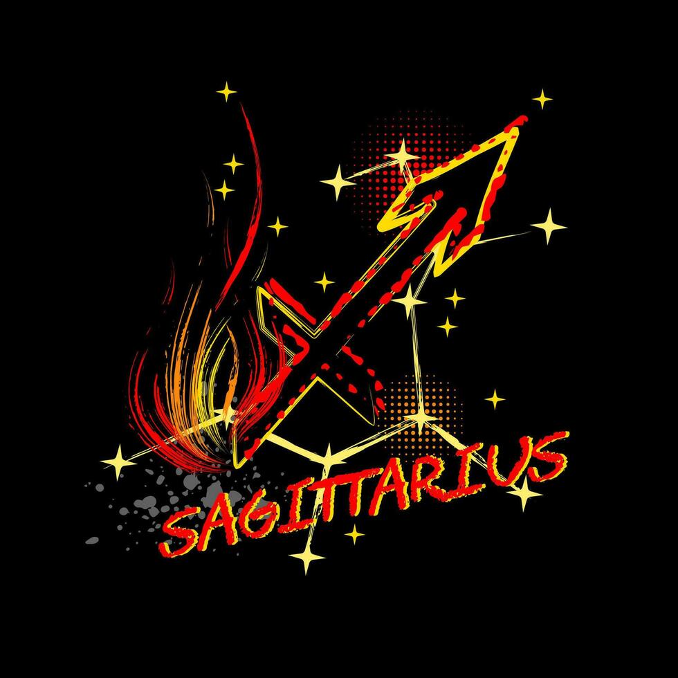 Grunge label with icon of zodiac sign Sagittarius vector