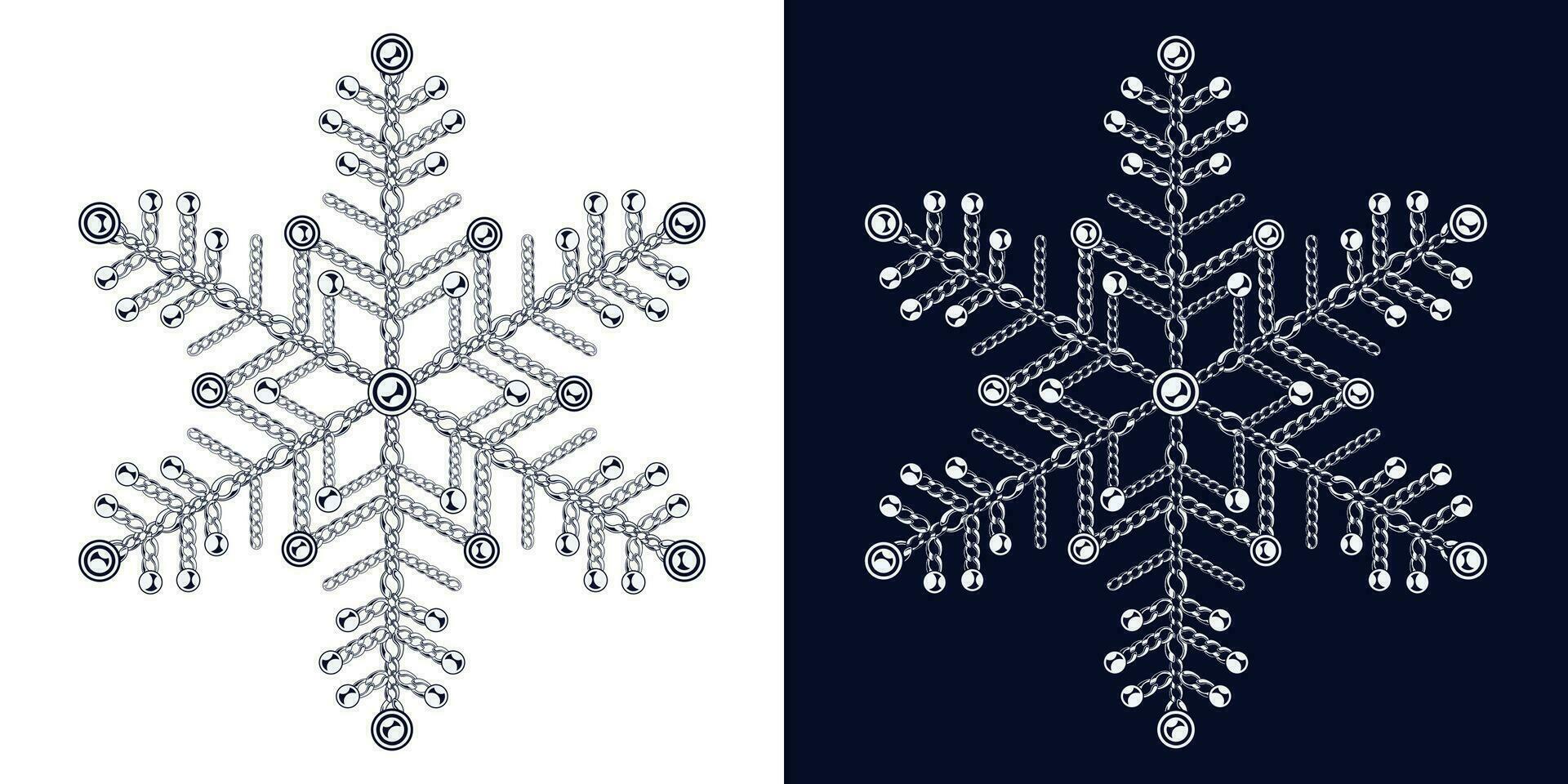 Fancy monochrome snowflake made of jewelry chains vector