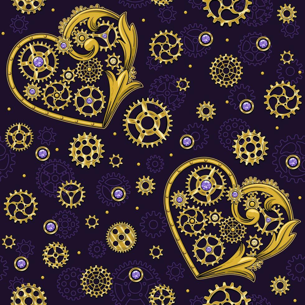 Seamless pattern with heart in steampunk style vector