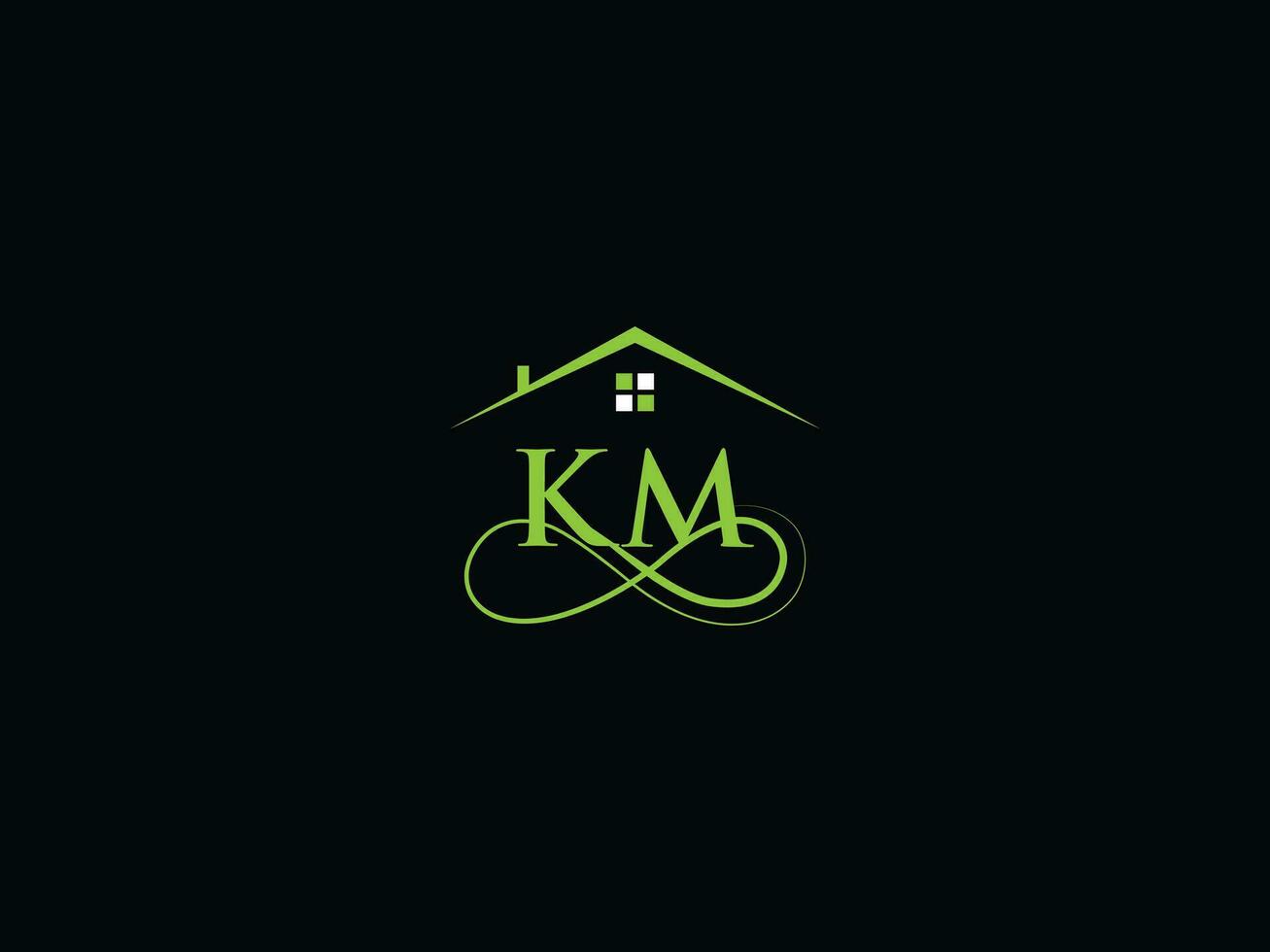 monograma km edificio logo icono, real inmuebles km logo letra diseño vector