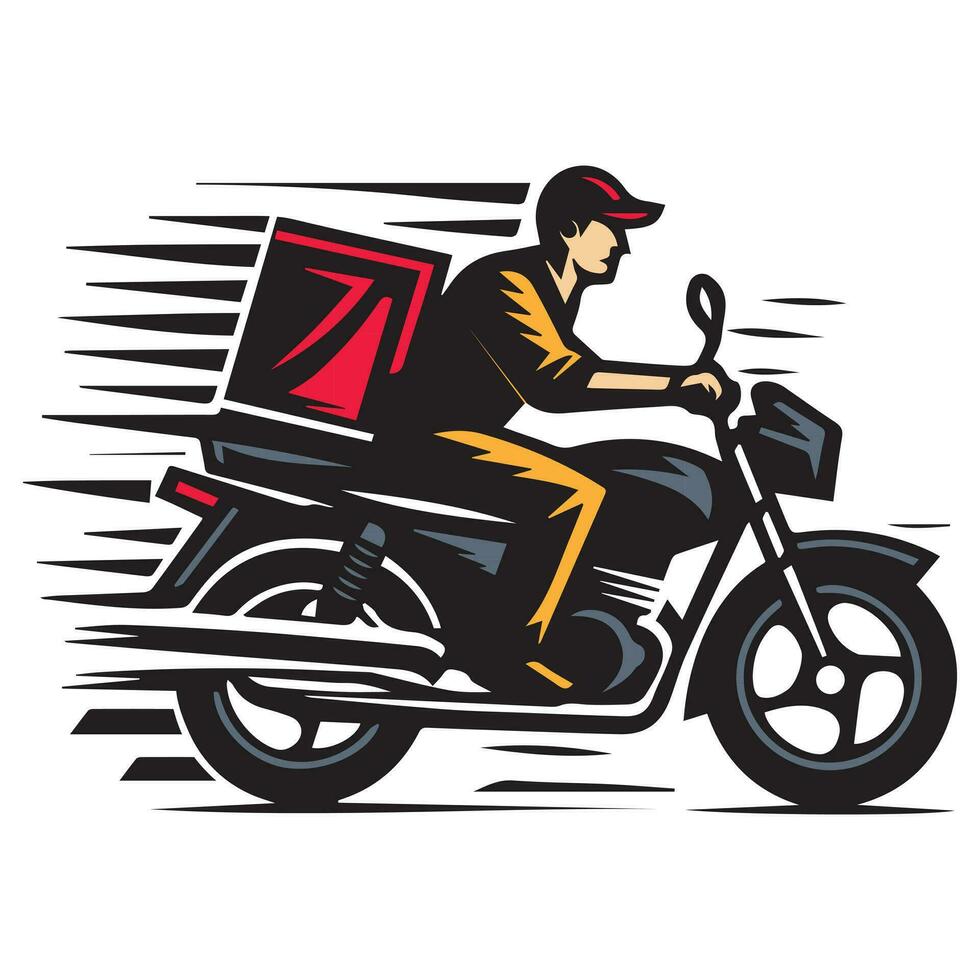 Delivery Man on Motorcycle with Package vector