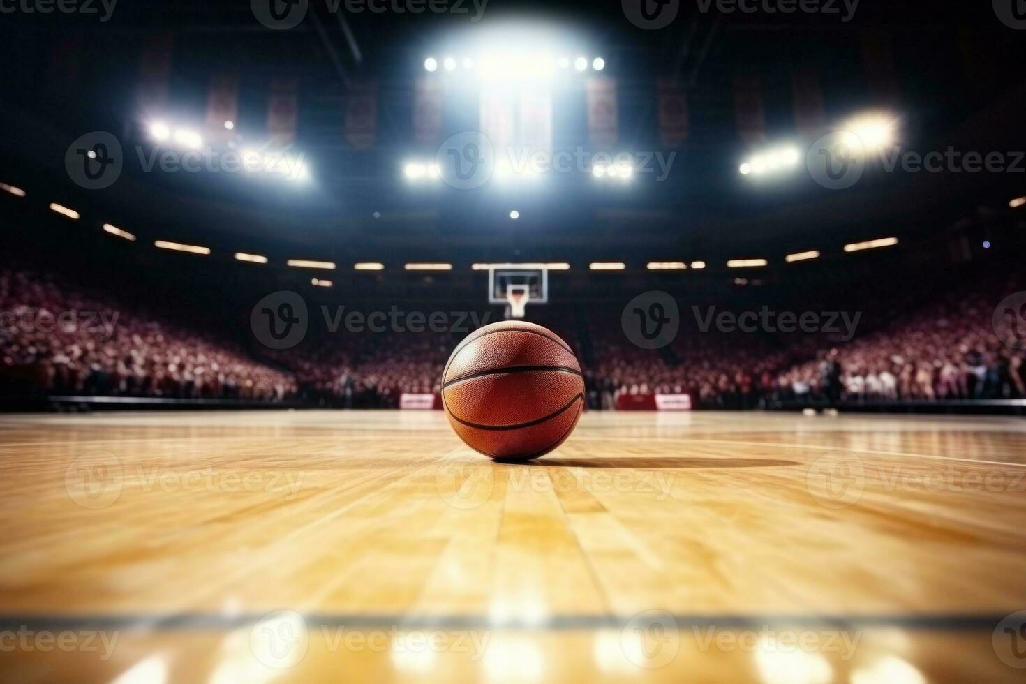 baloncesto pelota en Corte con estadio antecedentes. generativo ai foto