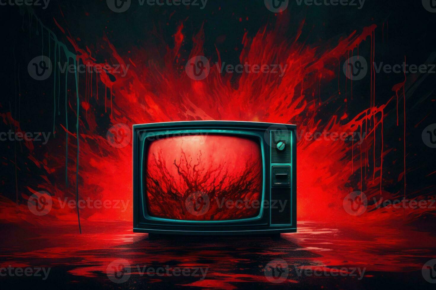 Retro Tv set on red background. Generative AI photo