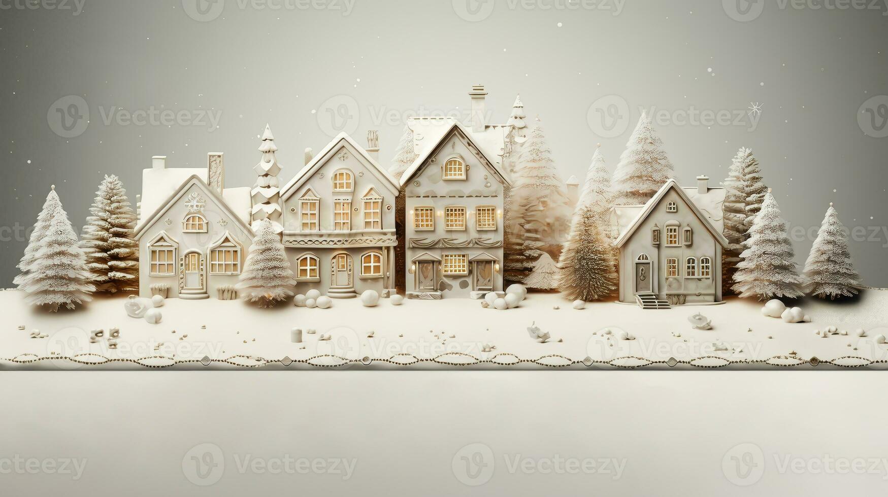 Christmas snowy courtyard. Decorative model of a snowy winter courtyard. Space for congratulatory text. AI generated. photo