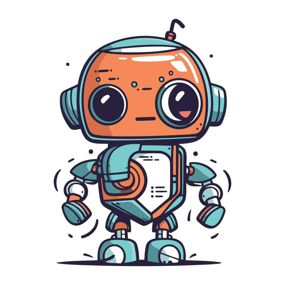 Cute cartoon robot. Vector illustration. Isolated on white background.