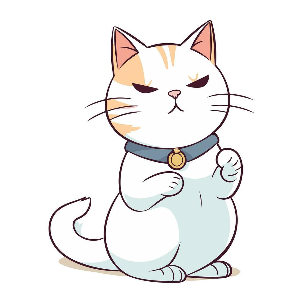 Cute cat in a collar. Vector illustration on white background.