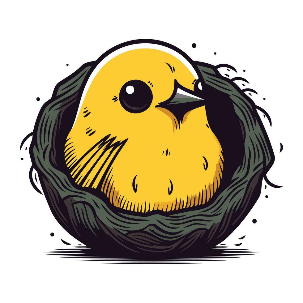 Cute cartoon chick in the nest. Hand drawn vector illustration.