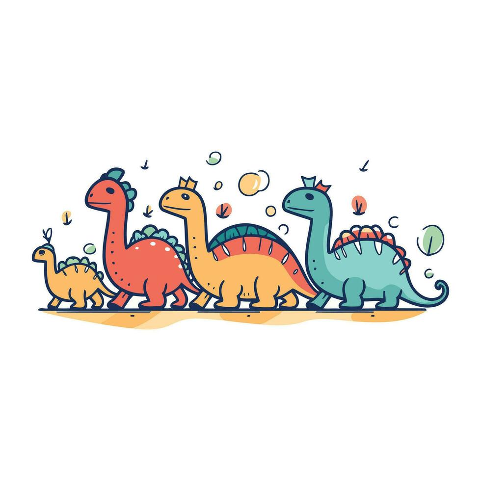 Dinosaur doodle vector illustration. Cute cartoon dinosaurs.