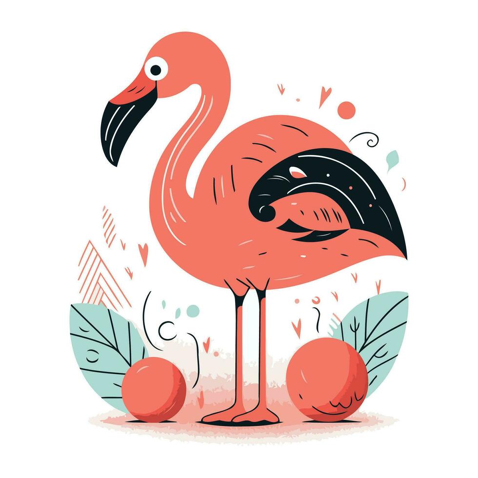 Flamingo vector illustration. Cute cartoon flamingo character.