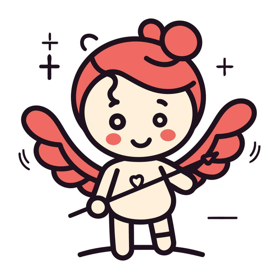 Cupido. vector ilustración. linda dibujos animados personaje con arco y flecha.
