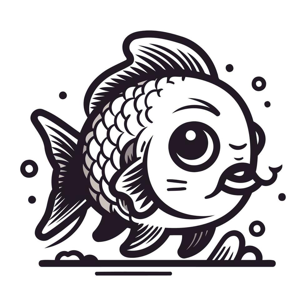 Cute cartoon fish. Vector illustration isolated on a white background.