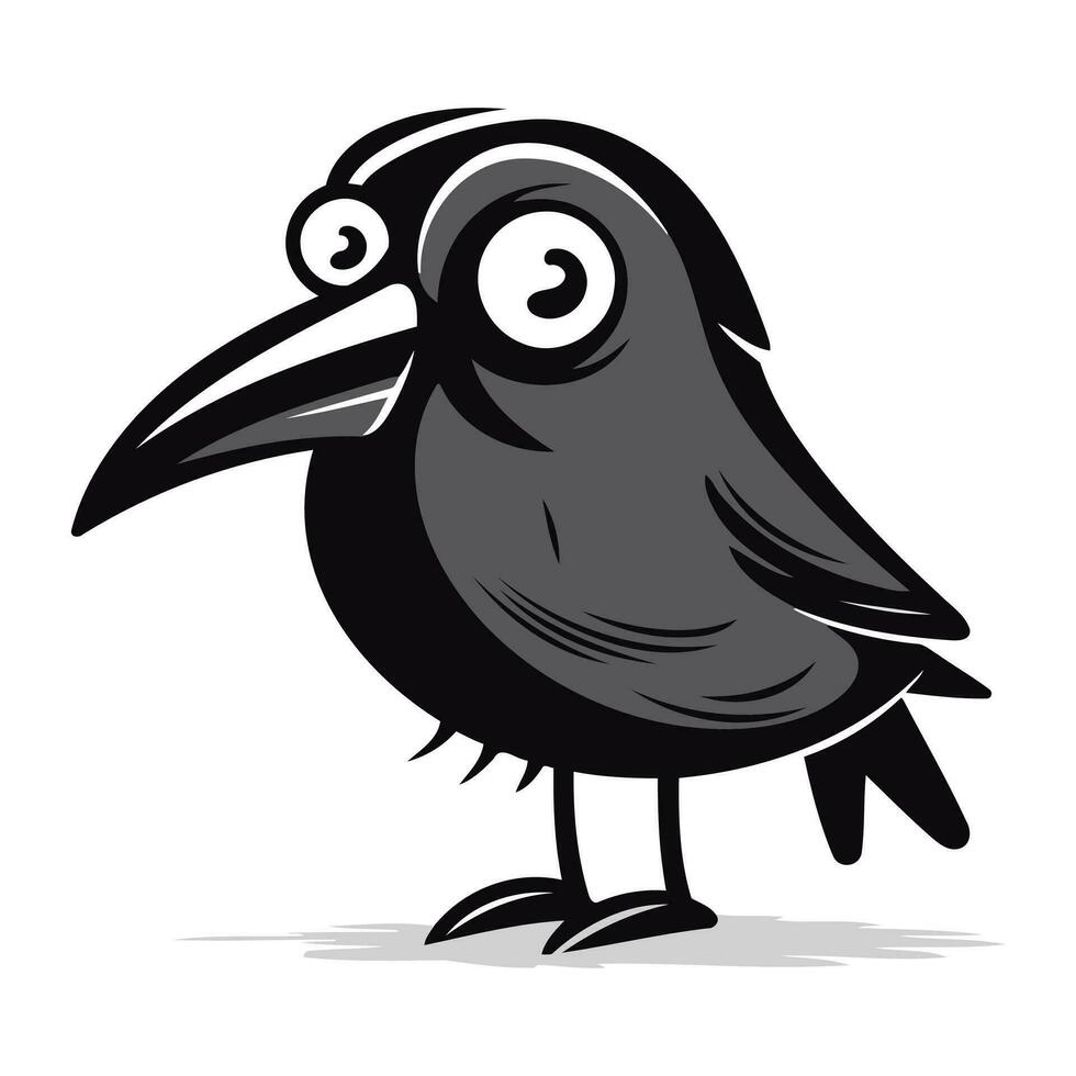 cute black crow with big eyes on white background   vector illustration