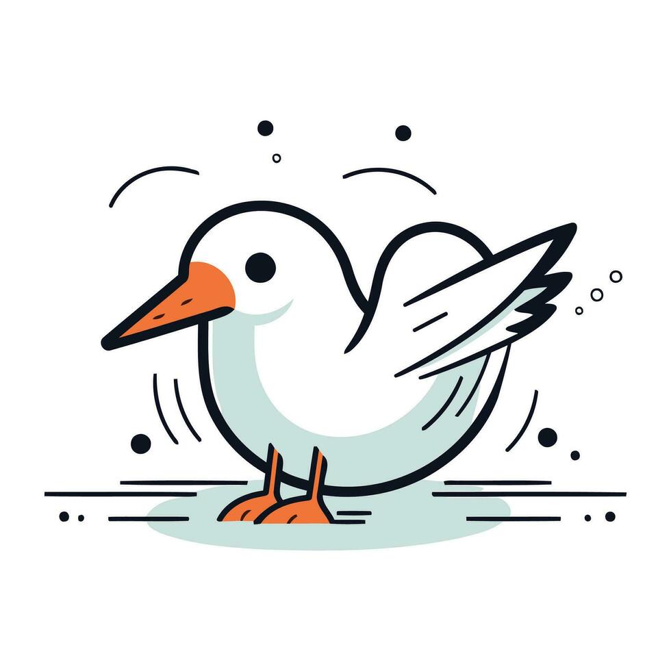 Vector illustration of a seagull on white background. Flat line art style.