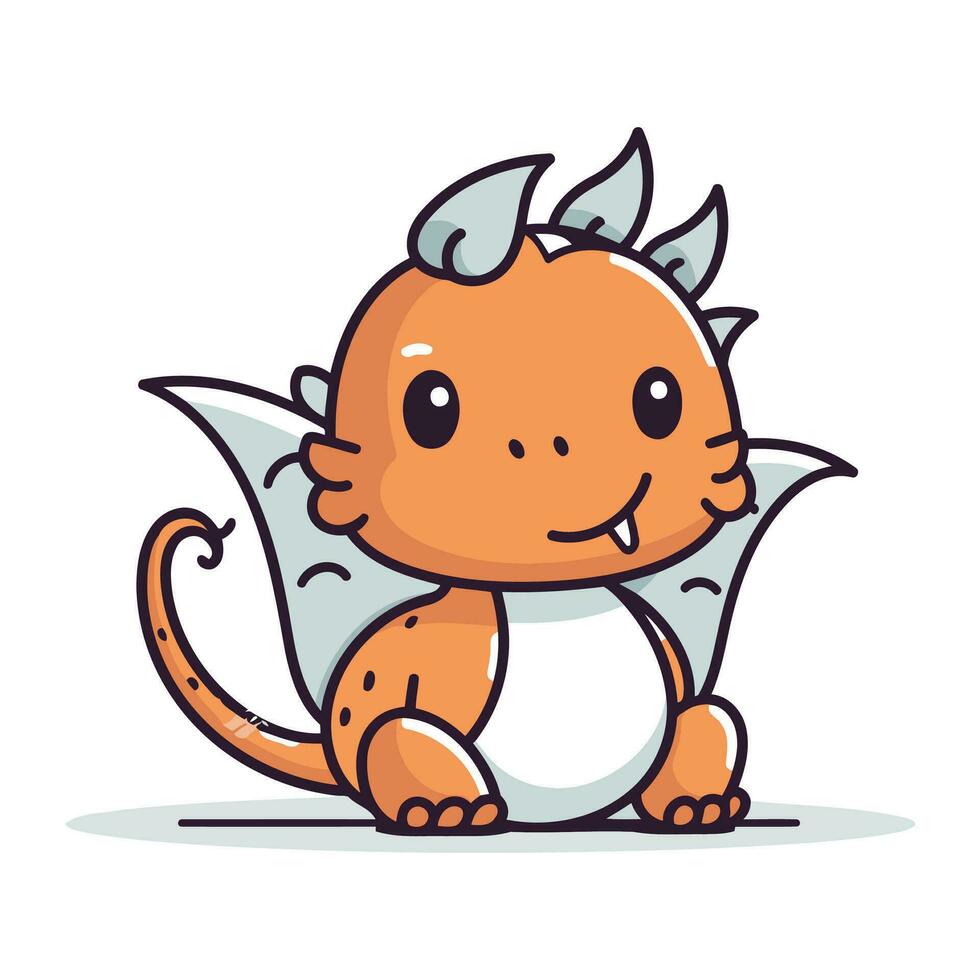 Cute little dragon cartoon character. Vector illustration on white background.