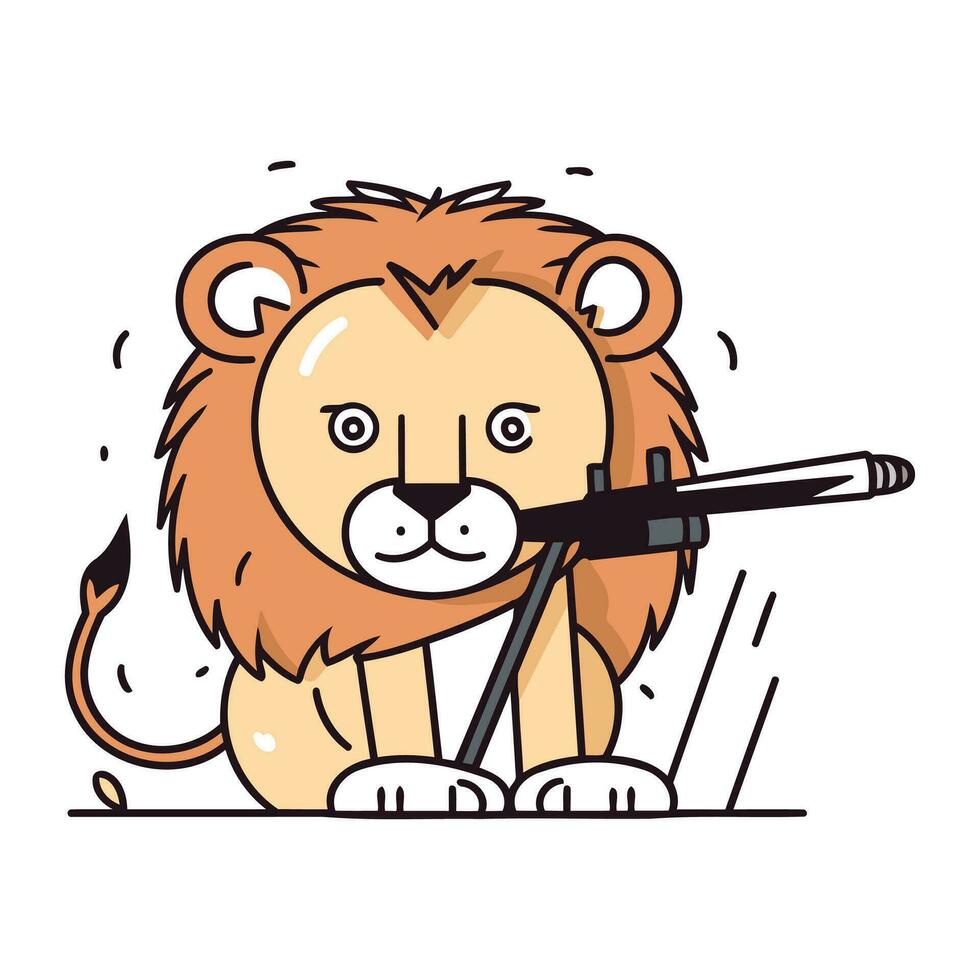 Cartoon lion with a gun. Vector illustration on white background.