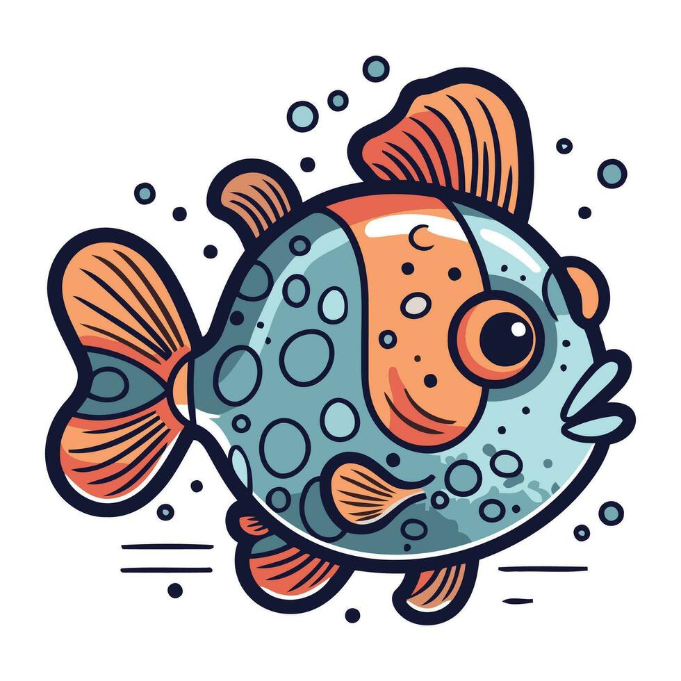 linda dibujos animados pez. vector ilustración en garabatear estilo.