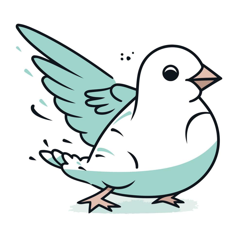 Vector illustration of a cute white dove with wings spread. isolated on white background.