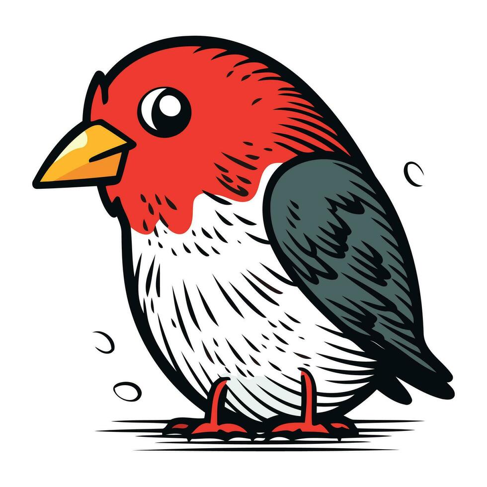 Vector illustration of a cute red bird. Isolated on white background.