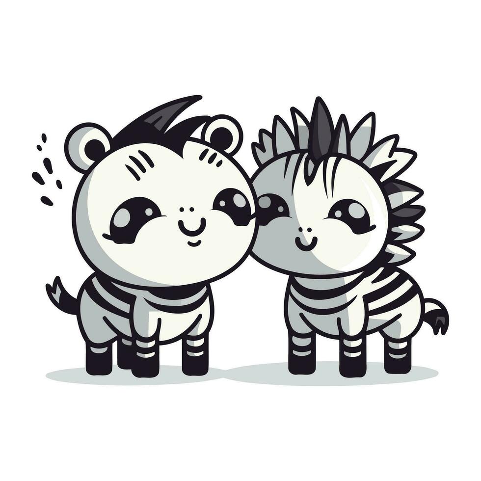 Cute cartoon zebra couple. Vector illustration. Isolated on white background.