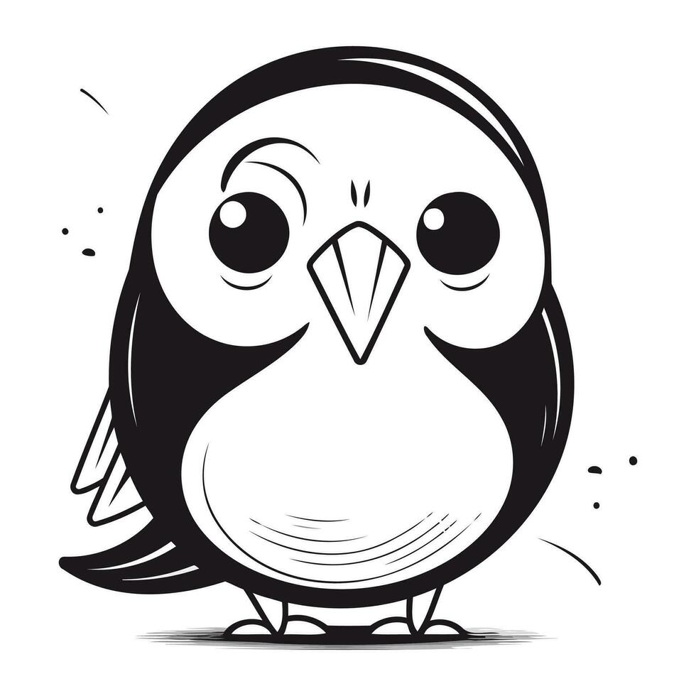 Cute cartoon black and white bird. Vector illustration isolated on white background.