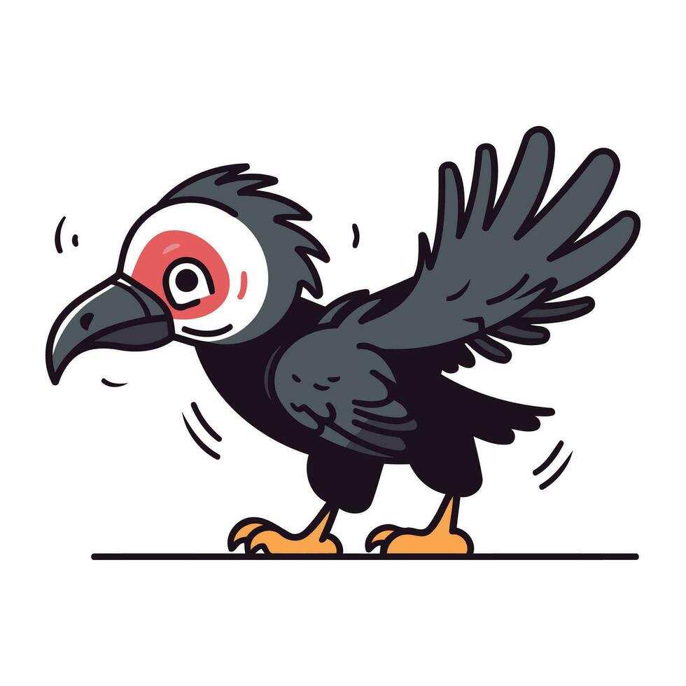 Cute black crow. Vector illustration of cute bird. Cartoon style.