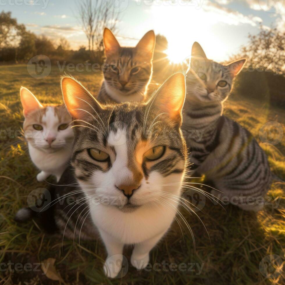 Discover the enchanting world of cats through a mesmerizing macrophotography selfie. Creating using generative AI tools photo