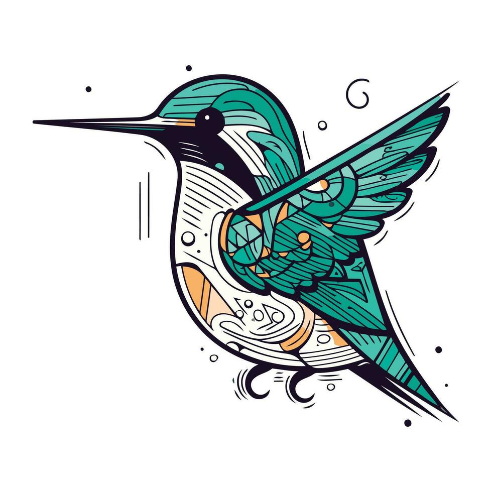 mano dibujado vector ilustración de un colibrí con ornamental patrones.