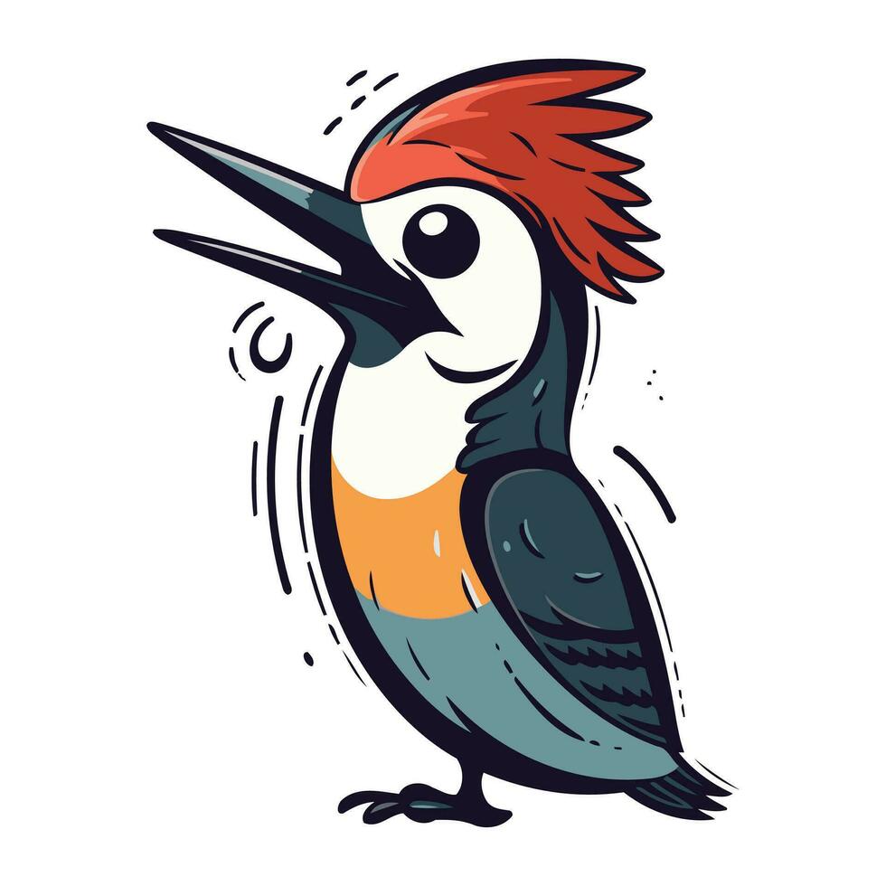 Cute Woodpecker vector illustration. Hand drawn cartoon woodpecker.