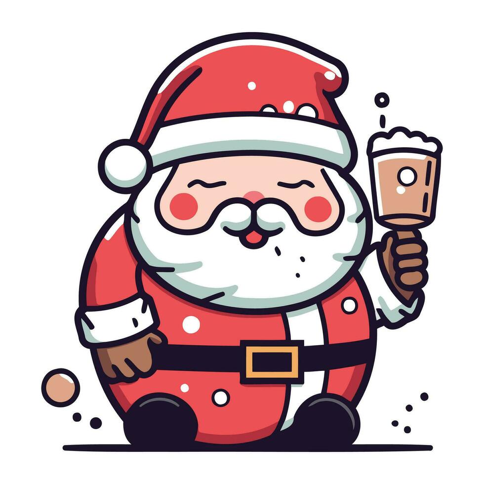 Santa Claus holding a glass of beer. Vector illustration in cartoon style.