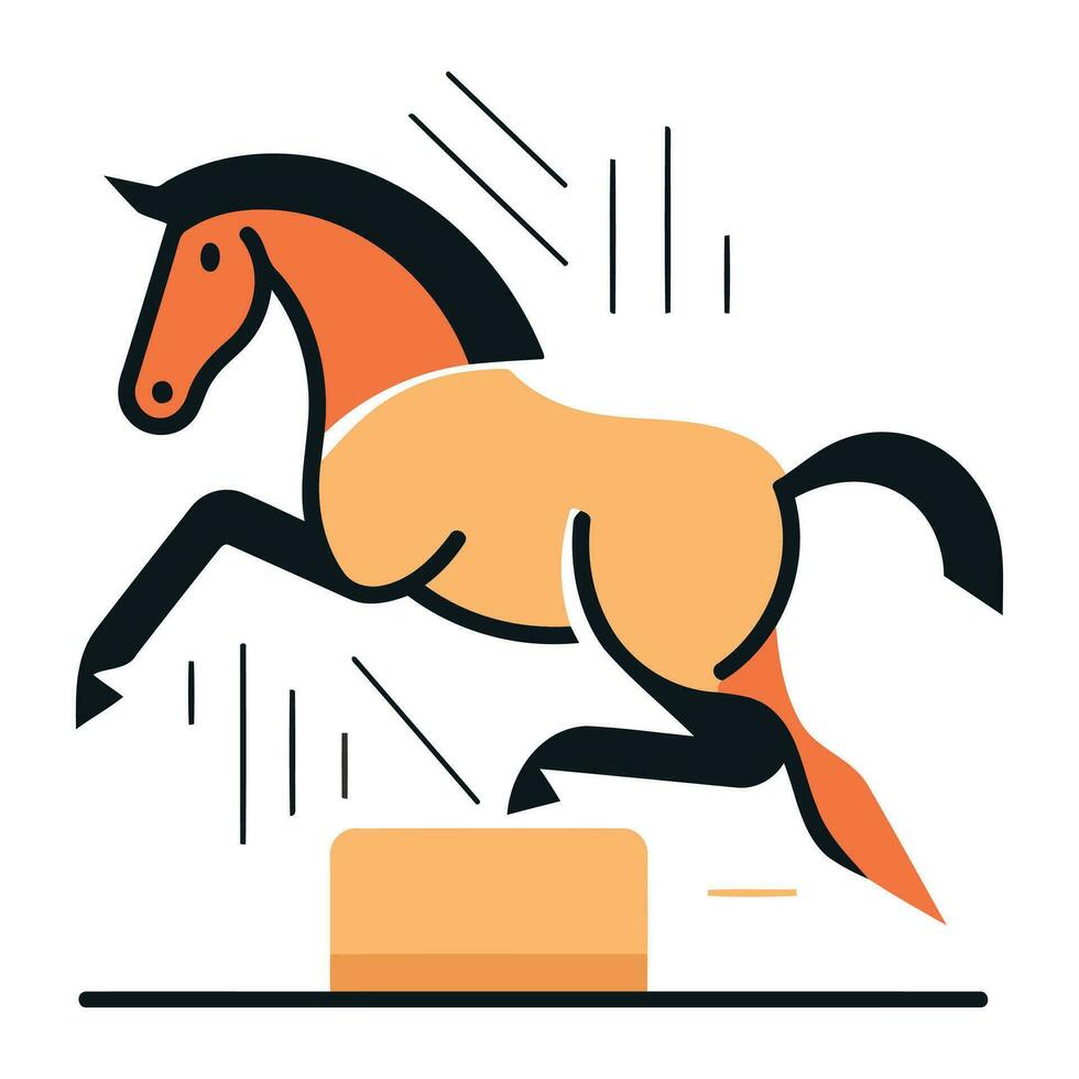 Horse jumping over obstacles. Vector illustration in flat design style.