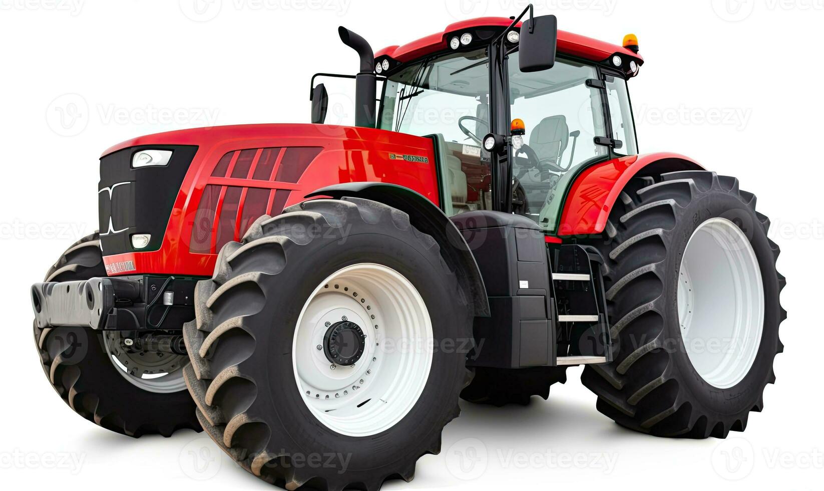 Contemporary red farm tractor isolated on white background. Creating using generative AI tools photo