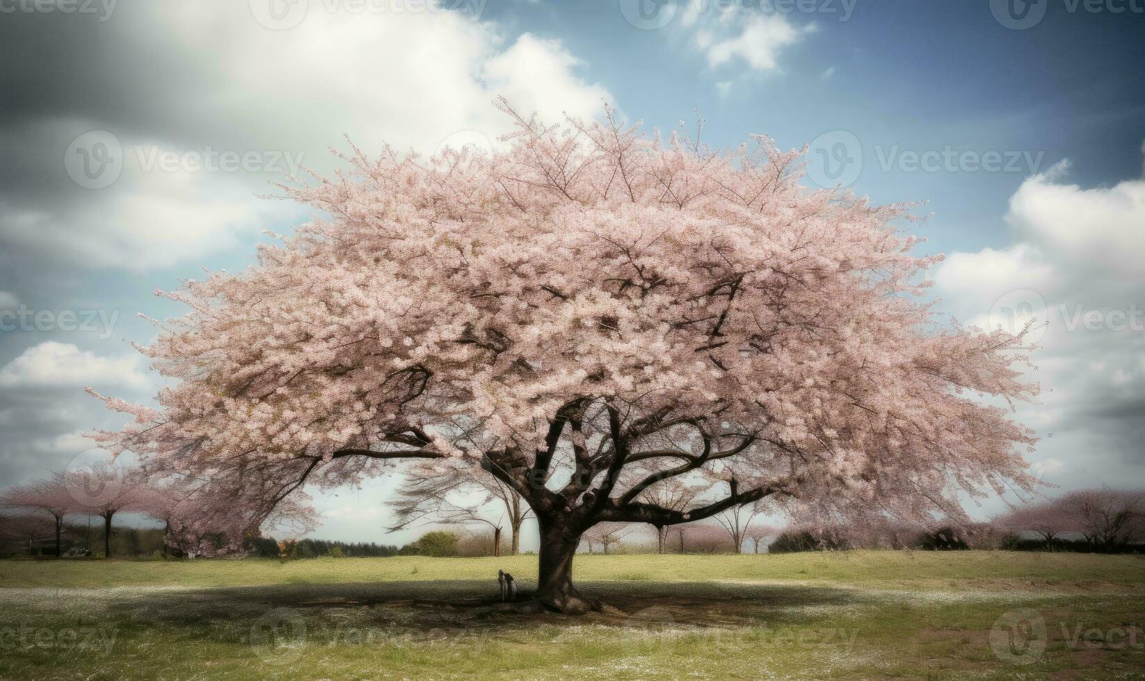 The delicate pink petals of the sakura tree announced the arrival of springtime. Creating using generative AI tools photo
